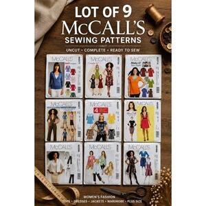 Lot of 9 Uncut McCall's Sewing Patterns Women's Tops Dresses Wardrobe Size Mix